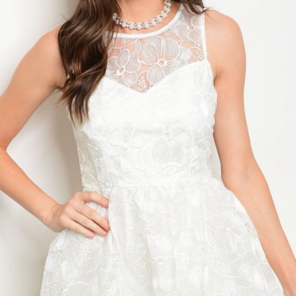 White Lace Floral Skater Dress - Picture 3 of 6